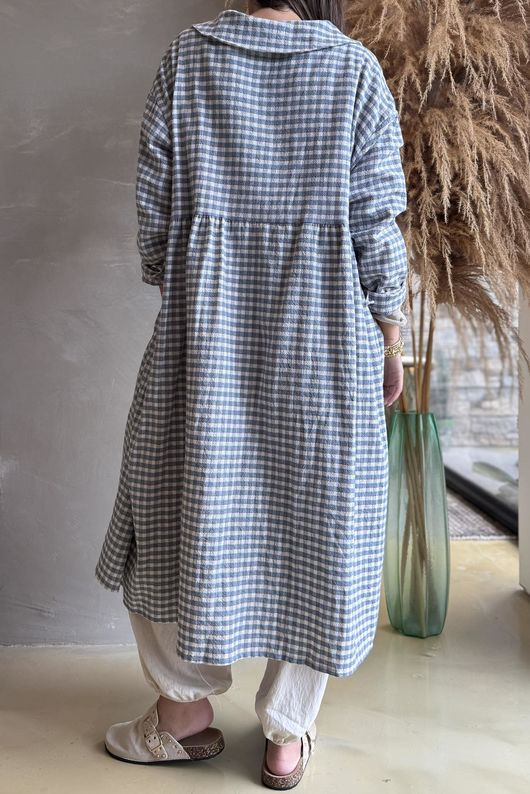 Annie Gingham Peter Pan Frock Coat Denim